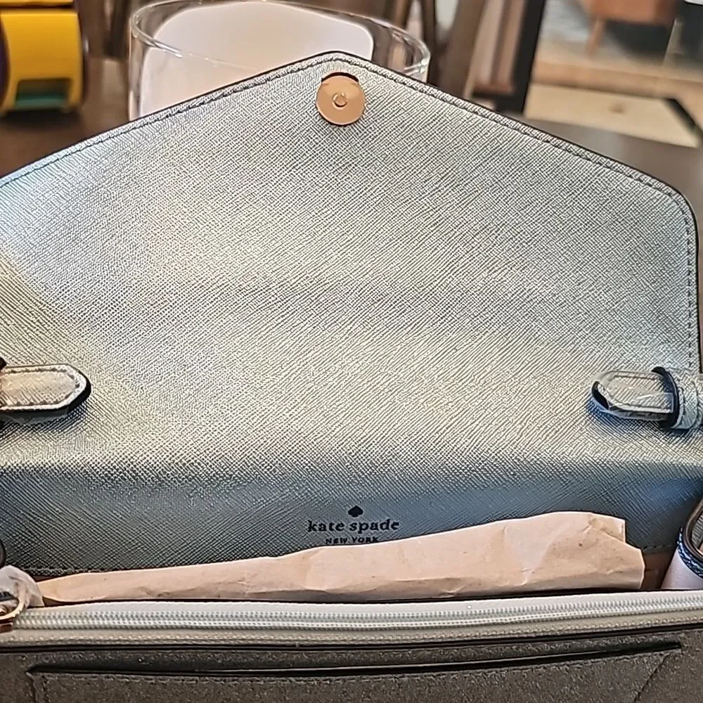 Kate Spade tinsel flap crossbody sparkly blue bag NWT